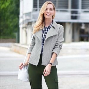 ISAAC MIZRAHI Live! Grey Mixed Quilted Motorcycle Jacket - Large